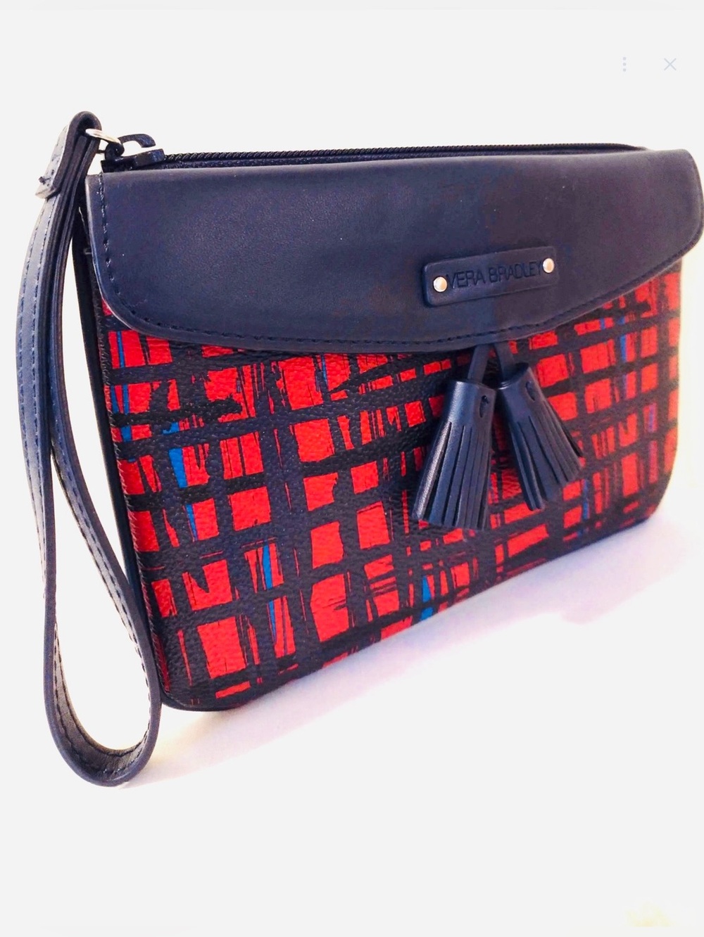 VERA BRADLEY, Vintage Wristlet Clutch in Red Plaid with Navy Trim, NWOT - Picture 1 of 10